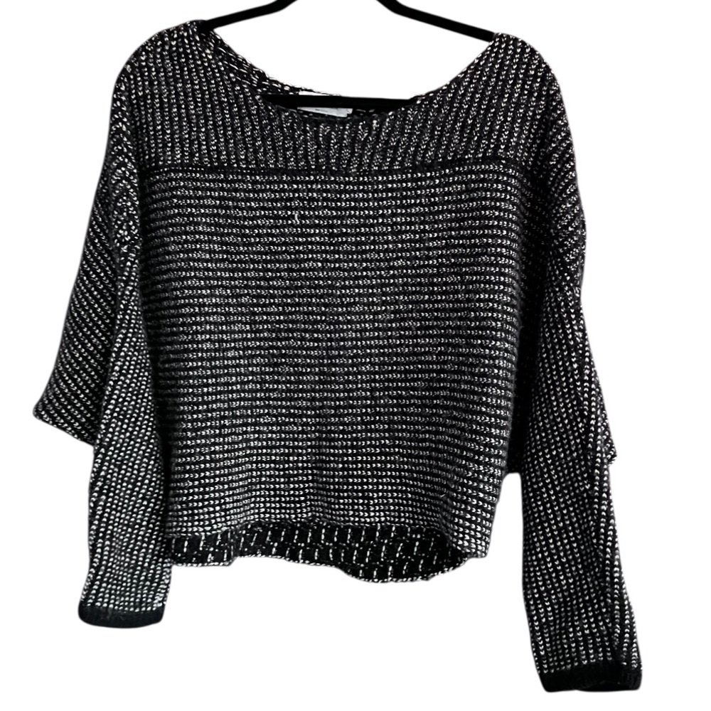 Velvet by Graham and Spencer Lambswool Cashmere Blend Sweater Black White SZ L